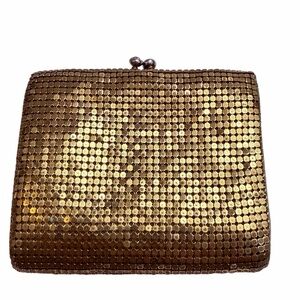 Vintage Metal Mesh Coin Wallet Womens One Size Gold Folding Rhinestone Clasp